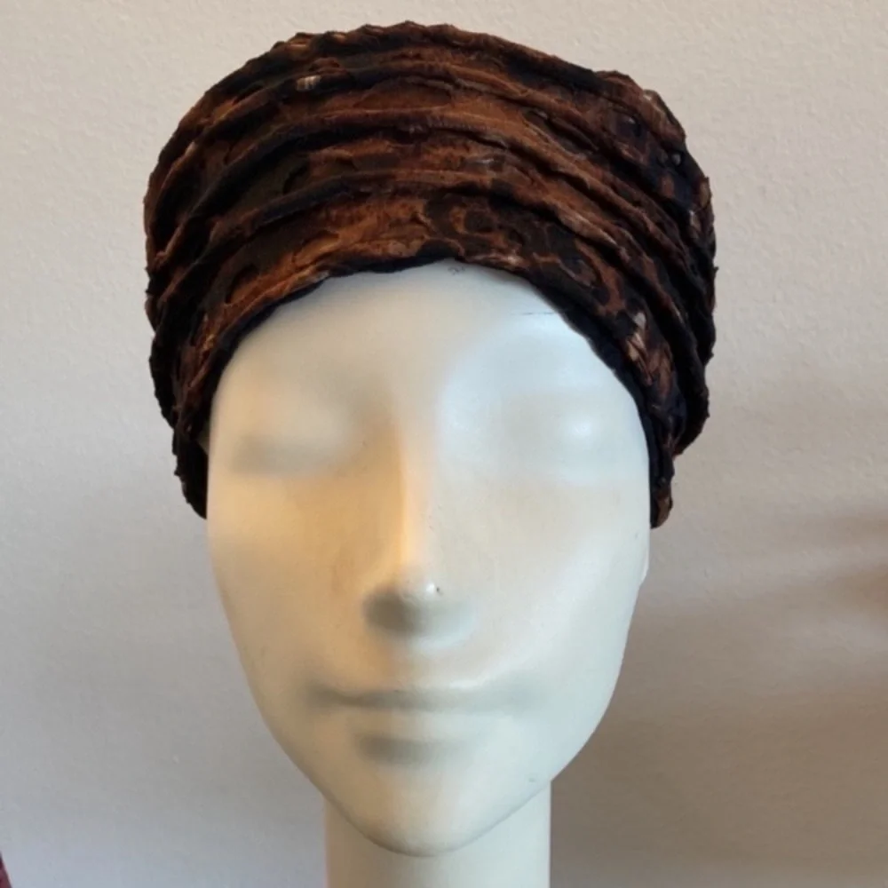 Jax Hatz packable fabric hat, lined with black stretch lace, fits 21” head